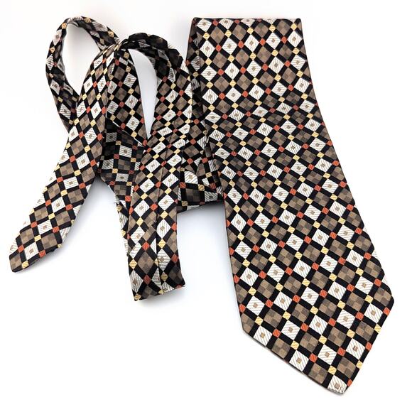 Vintage Emilio Romano Mens Tie Silk Geometric Metallic Black Silver Copper Gold - Picture 1 of 8
